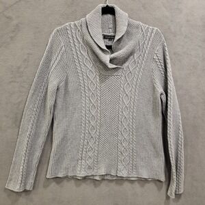 Jeanne Pierre Cable Knit Sweater Womens Size Large Shawl Collar‎ Fisherman Warm